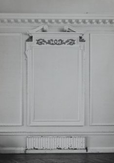 Lawers House, interior.
Detail of pediment and panel in West wall of the first floor ballroom.