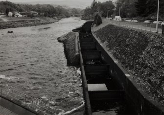 General view of N 'pool and orifice' type fish ladderr from W