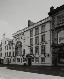 Oblique view of hotel frontage from NNW