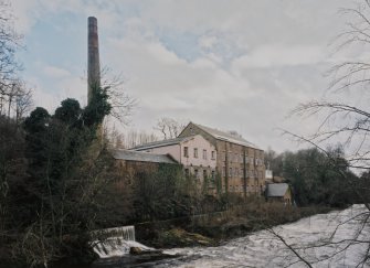 View from NW of W side of mill, with lade and River Ericht in foreground