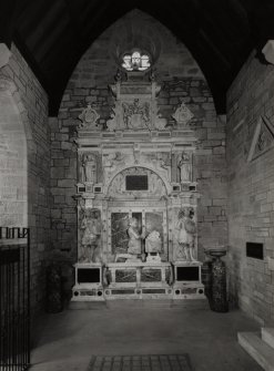 Interior view of part of Stormont Mausoleum - showing memorial to David, First Viscount Scone (d.1631).