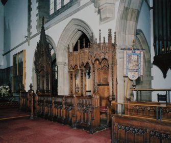 Interior. View of choir stalls