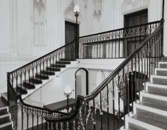 Taymouth Castle.  Main staircase hall, view of stair from half-landing to North West.