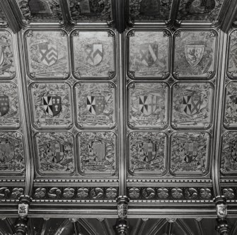 Taymouth Castle.  1st. floor, Banner hall, detail of ceiling showing heraldic shields.