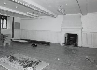 Interior. View of ground floor bar below banner hall