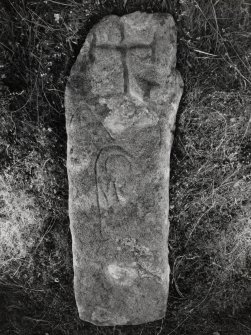 Carved symbol stone, number.1, from Chapel site on Isle of Pabbay.