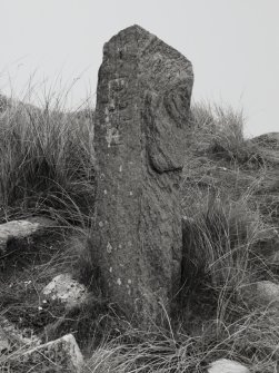 Oblique view of cross-marked stone, number.3, from Chapel site on Isle of Pabbay.