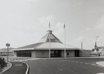 View of new terminal building from SE.  The building's design is based on the former fishmarket (demolished), which was situated adjacent to the Marine Building at the old ferry terminal site