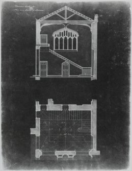 Photographic copy of plan and section.
Insc: 'Plan and Section of Staircase'.