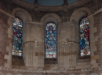 Edinburgh, East Fettes Avenue, St Luke's Parish Church, interior.
Detail of triple stained glass window above altar.