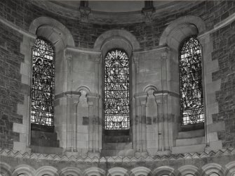 Edinburgh, East Fettes Avenue, St Luke's Parish Church, interior.
Detail of triple stained glass window above altar.