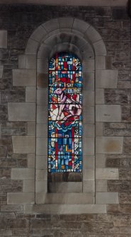 Edinburgh, East Fettes Avenue, St Luke's Parish Church, interior.
Detail of stained glass window on West wall.