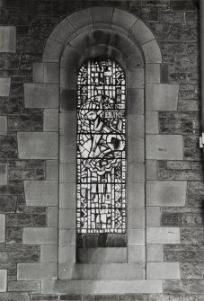 Edinburgh, East Fettes Avenue, St Luke's Parish Church, interior.
Detail of stained glass window on West wall.