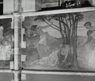 Interior. Nave, detail of mural depicting the story of Cain and Abel.