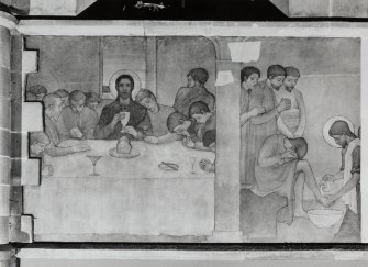 Interior. Nave, detail of mural depicting the Last Supper.