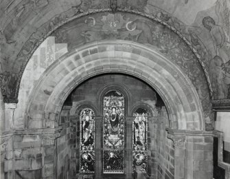 Interior. South chapel, mural on east wall.