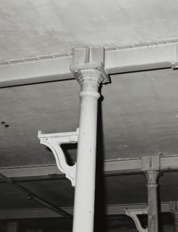 Edinburgh, Edina Place, Edina Works.
Detail of typical cast-iron column head and over-head line-shaft bracket, also showing part of riveted panel connecting 2 parts of steel floor beam.