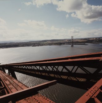 View of the South cantilever of the Fife erection looking towards the Forth Road Bridge.