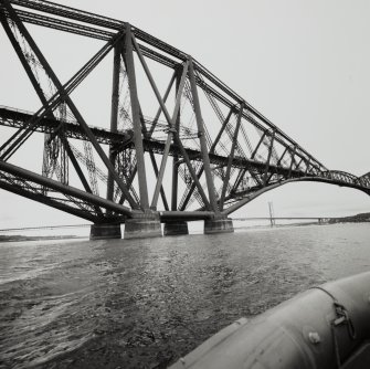 View from the South East of the Queensferry erection (seen from the rescue boat) with the Forth Road Bridge in the background.