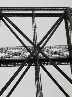 Detailed view of the steelwork in the central section of the Inchgarvie erection viewed from the rescue boat.