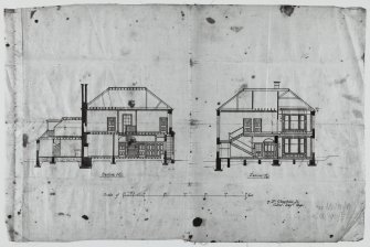 Edinburgh, 12 Ettrick Road, Bemersyde.
Photographic copy of  drawing of section AB and section CD.
Scale: 1/8" : 1'. Pen and colour wash.
