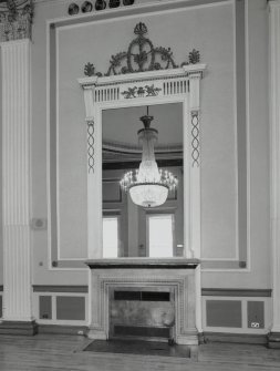 Interior, 1st floor, assembly room, view of fireplace with mirror above