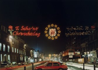 View showing Christmas/E.E.C. Summit illuminations, from East