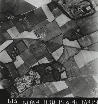 RAF WWII vertical aerial photograph of the Glasgow Road, Gogarburn Hospital and surrounding area.  Also visible is Ratho Park House and Gogar Mount House, walled garden etc.