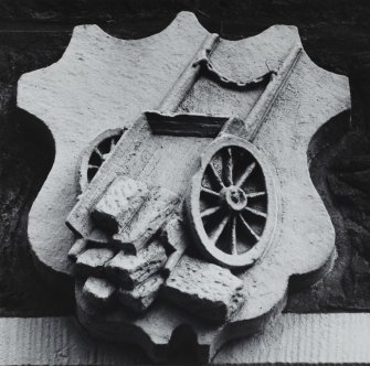 Dunrobin Place.
Detail of lower shield on gable end showing carter's insignia.