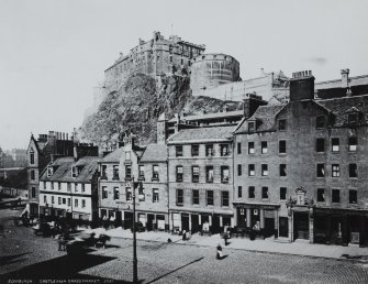 Nos 10 - 40 Grassmarket (even) and Castle, inscr; 'Edinburgh.  Castle from Grassmarket'