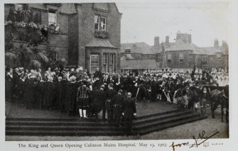 Colinton Mains Hospital
View of opening ceremony (postcard).
Insc: 'The King and Queen opening Colinton Mains Hospital, May 13, 1903', 'Reliable Series', 'W R & S'.
NMRS Survey of Private Collections.