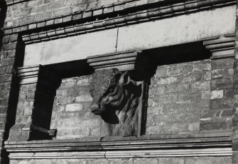 Haymarket Station.
Detail of stone sculpted cow's head on cattlemarket.