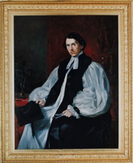 Interior, assembly hall, un-titled portrait on east wall