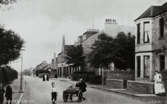 Photographic copy of postcard view south west of the Lanark Road, Juniper Green.
Inscr: 'Juniper Green'.  'J.R.R.E'.
NMRS Survey of Private Collections.