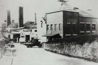 General view from E of Kirkliston Distillery inscribed 'Malt Factory, Kirkliston 1939'