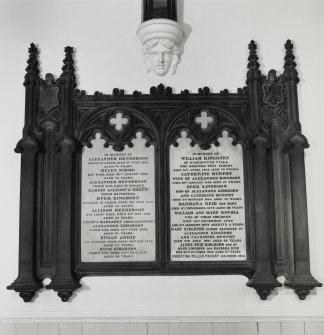 Interior, view of wall monument to Alexander Henderson and William Kinghorn