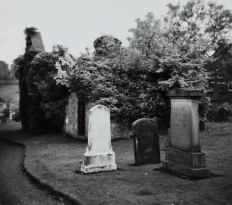 View of old Parish Church and Kirkyard showing Eldin Aisle and Drummond of Hawthornden Aisle.