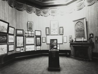 Interior-view of Architecture Room in small central octagon showing chimneypiece during Royal Scottish Academy Summer Exhibition in National Gallery