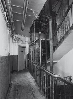 Interior-view of staircase and lift in South block in Arnotts store.