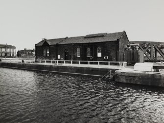 Tower Place, Hydraulic Power Station.
View from North West across dock.