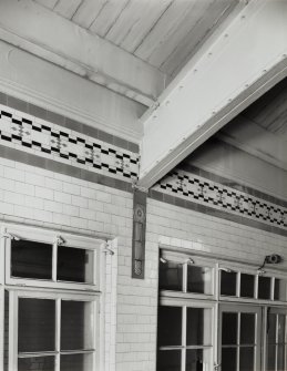 Edinburgh, Morrison Street, St Cuthbert's Dairy (SCWS), interior.
Detail of glazed brick and tile work in gallery area.
