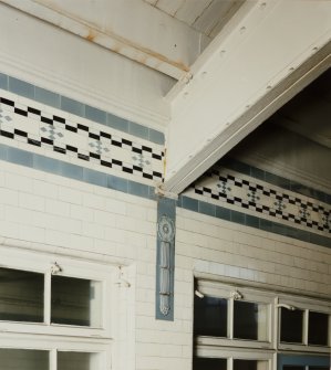 Edinburgh, Morrison Street, St Cuthbert's Dairy (SCWS), interior.
Detail of glazed bricks and tiles in gallery area.