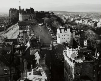 Elevated view of esplanade and castle from E