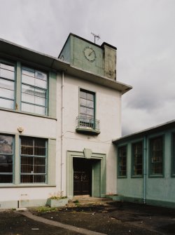 Detail of S central entrance and clock tower