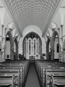 Interior. View from West looking towards the chancel showing nave vault