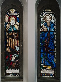 Detail of stained glass in South aisle by Guthrie and Wells, one signed by Charles L Davidson  depicting the Beatitudes c. 1927