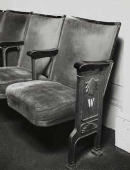 Auditorium, view of specimen seat 
Interior of The Caley Cinema