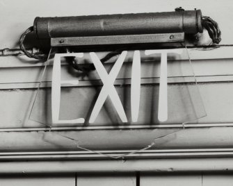 Auditorium, view of specimen 'EXIT' sign 
Interior of The Caley Cinema