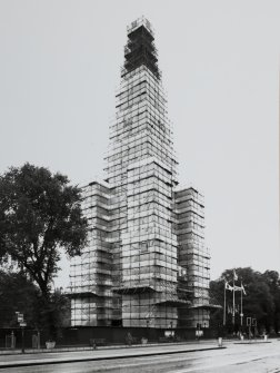 View from north east of the monument encased in scaffolding
