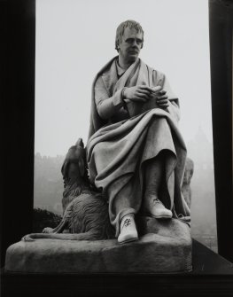 Detail of statue of Sir Walter Scott at base of Scott Monument